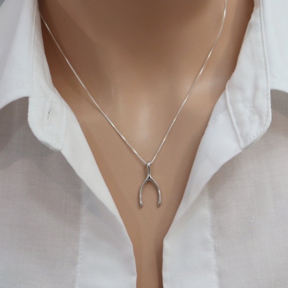 🍀 Style & Glamour Silver Lucky Wishbone Pendant Necklace - New With Tags - Picture 1 of 7